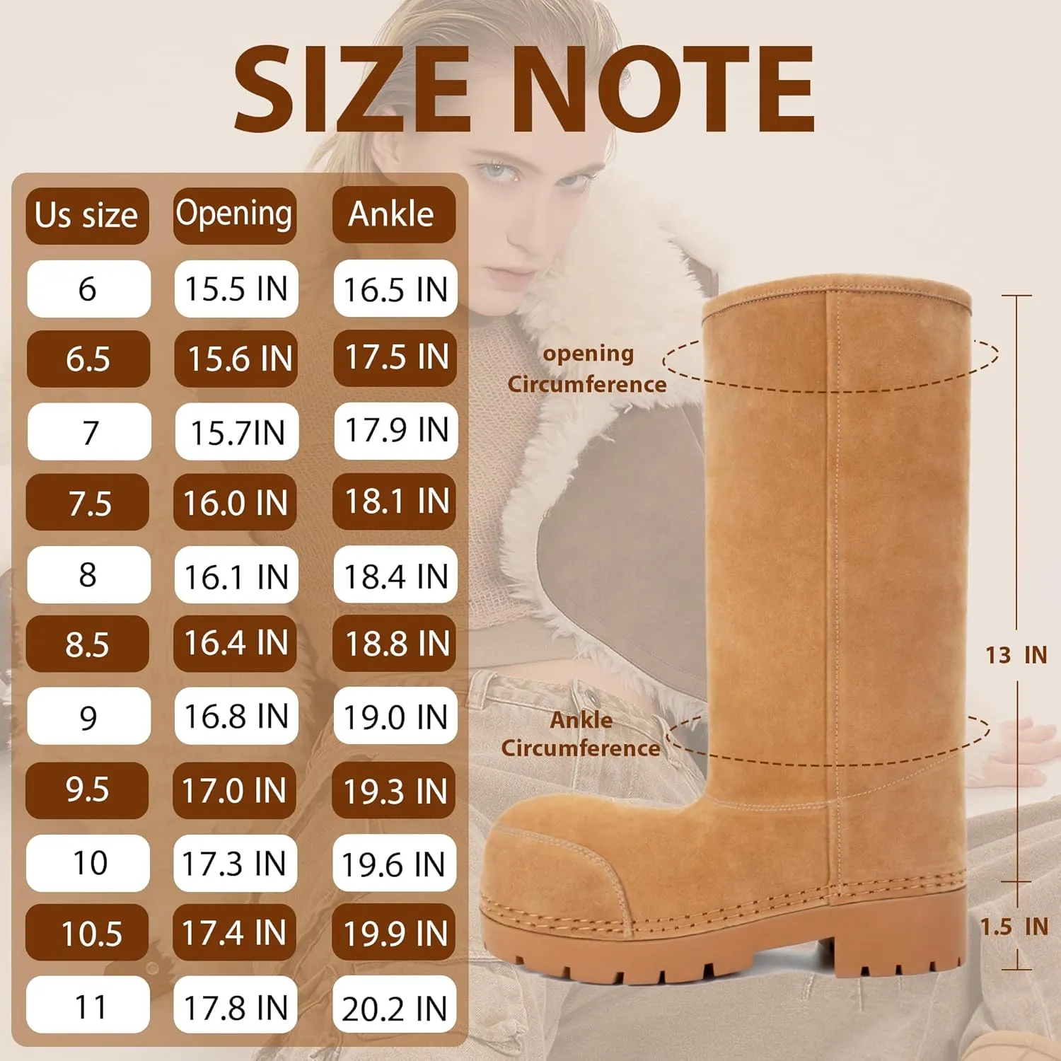 Faux Suede Platform Fuzzy Snow Boots Round Toe Hippy Winter Boots Slip On Knee High Chunky Heel Fur Tall Boots for Women