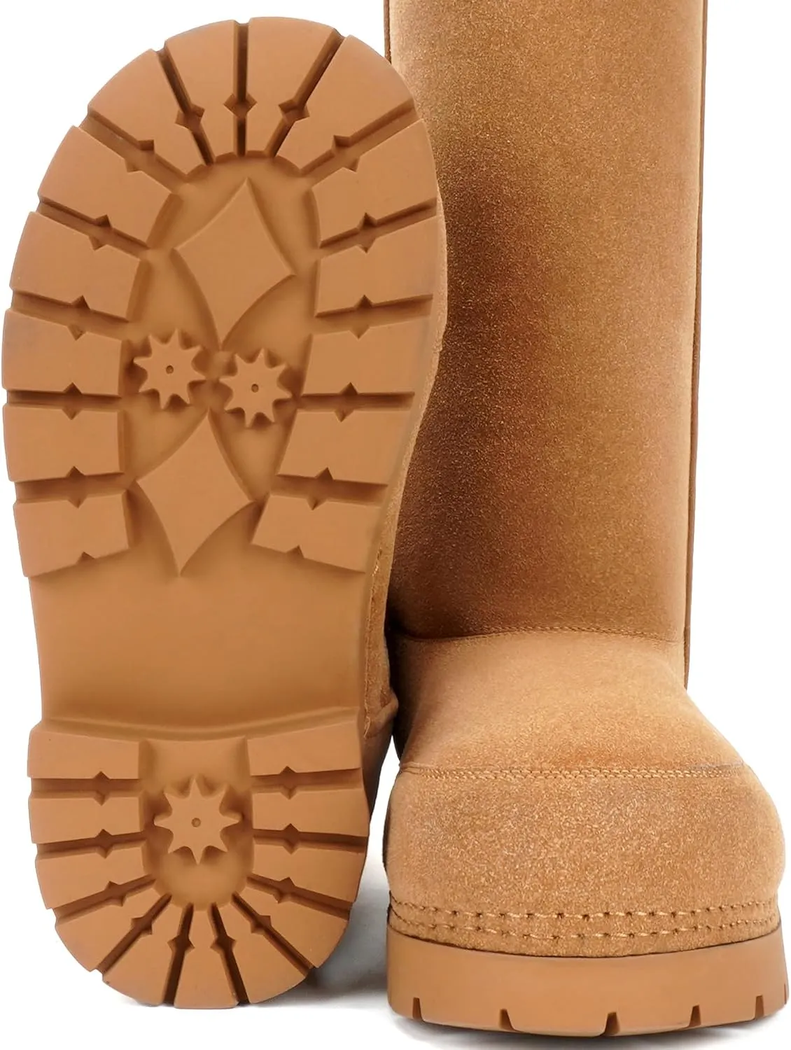 Faux Suede Platform Fuzzy Snow Boots Round Toe Hippy Winter Boots Slip On Knee High Chunky Heel Fur Tall Boots for Women