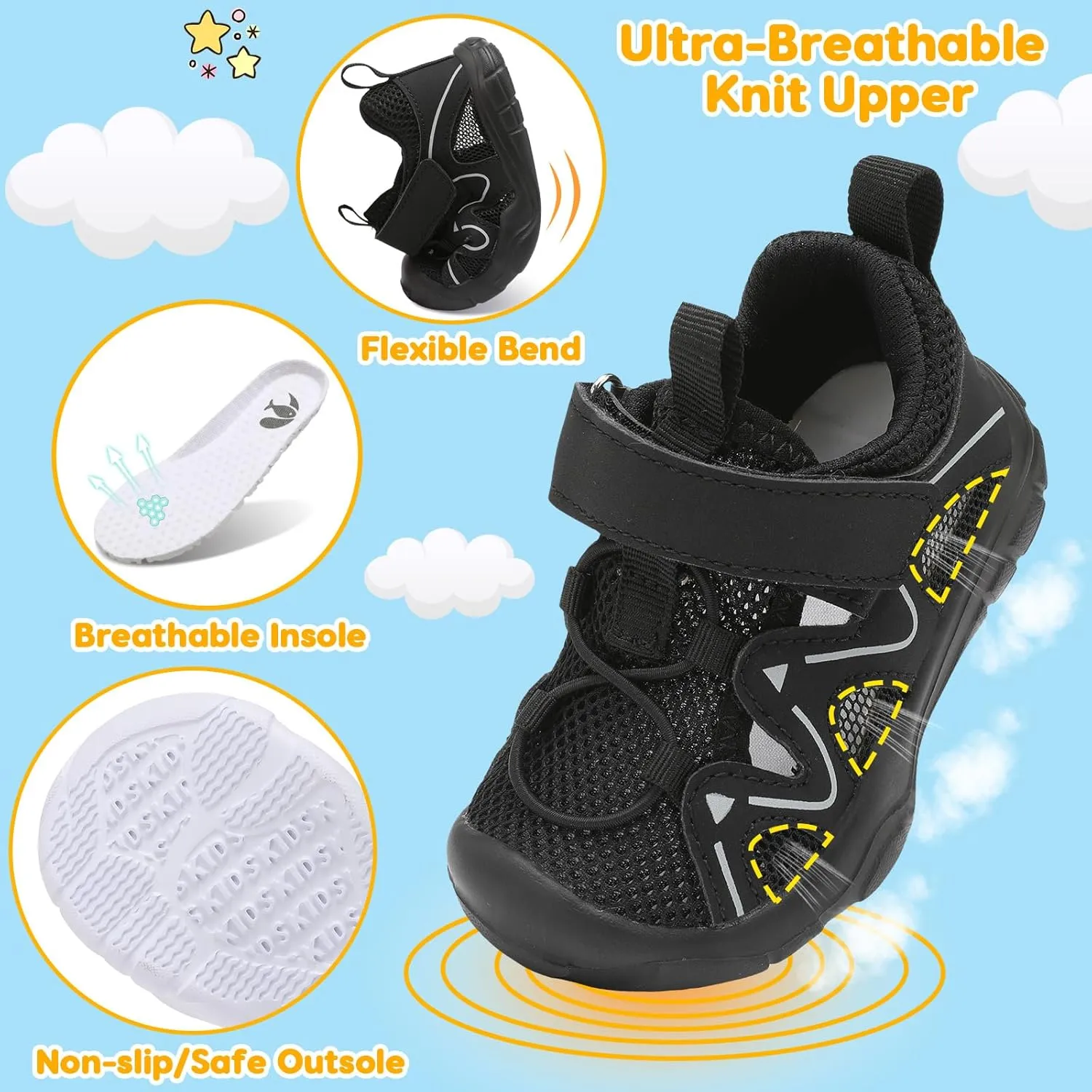 FEETCITY Wide Toddler Shoes Slip on Sneakers Boys Girls Toddler Tennis Shoes Sports Shoes Walking Shoes