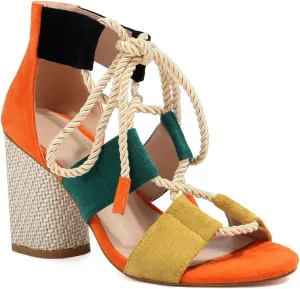 Feinlina Women Colorful Fashion Causal Shoes Suede Cute Sandals Lace up Cross Ankle Strap Comfortable Block Heel (12)