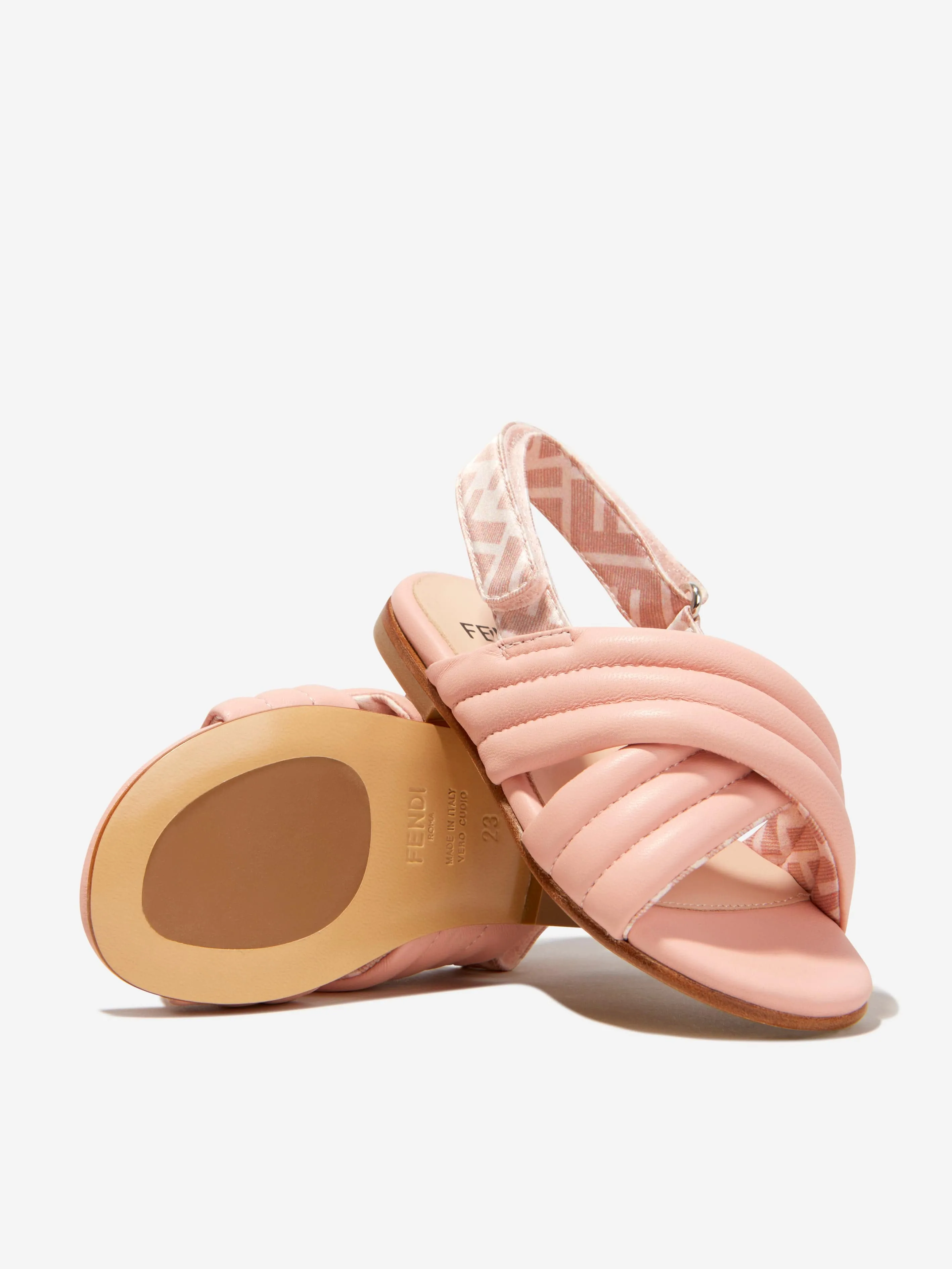 Fendi Girls Leather Logo Strap Sandals
