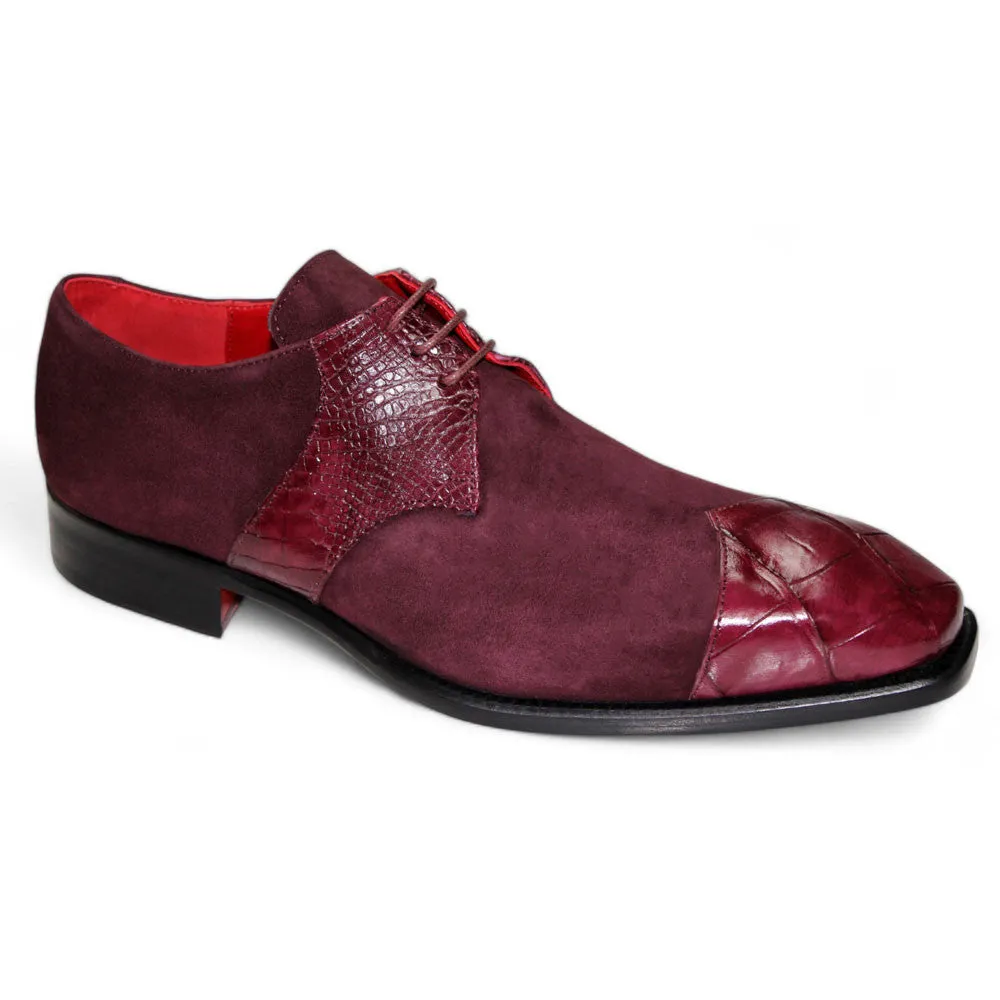 Fennix Landon Men's Burgundy Alligator & Suede Oxfords Shoes