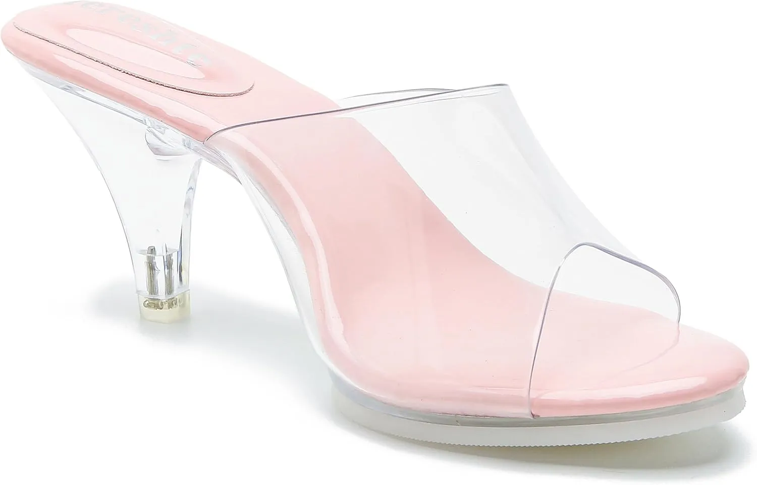 fereshte Women's Clear Heels Sandals Clear Strap Slip On Transparent Kitten Mules