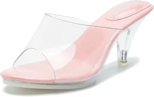 fereshte Women's Clear Heels Sandals Clear Strap Slip On Transparent Kitten Mules