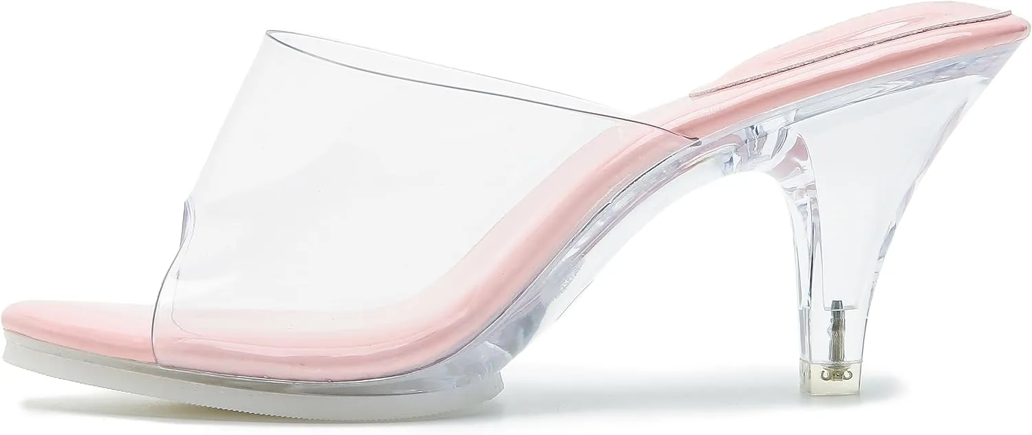 fereshte Women's Clear Heels Sandals Clear Strap Slip On Transparent Kitten Mules