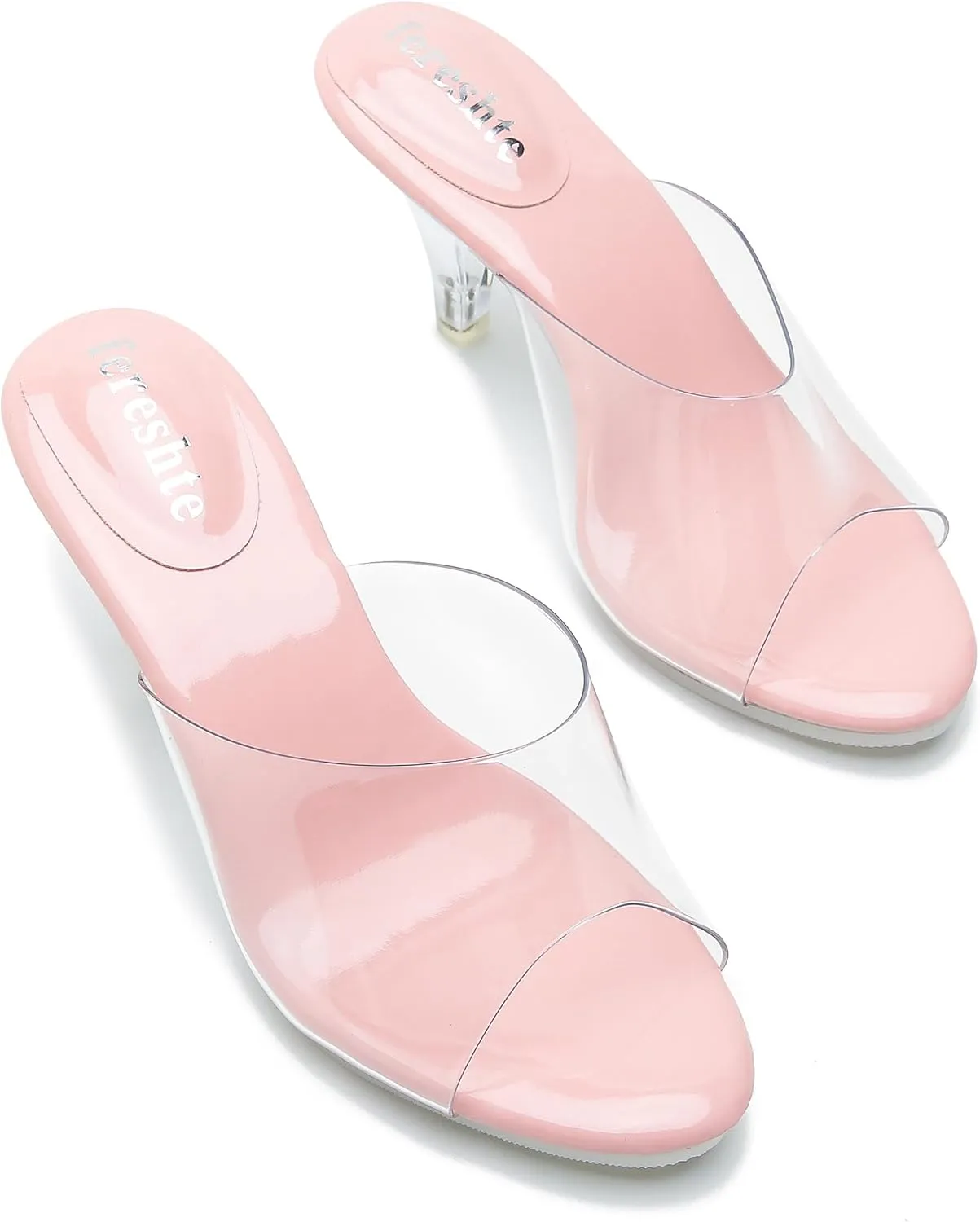 fereshte Women's Clear Heels Sandals Clear Strap Slip On Transparent Kitten Mules
