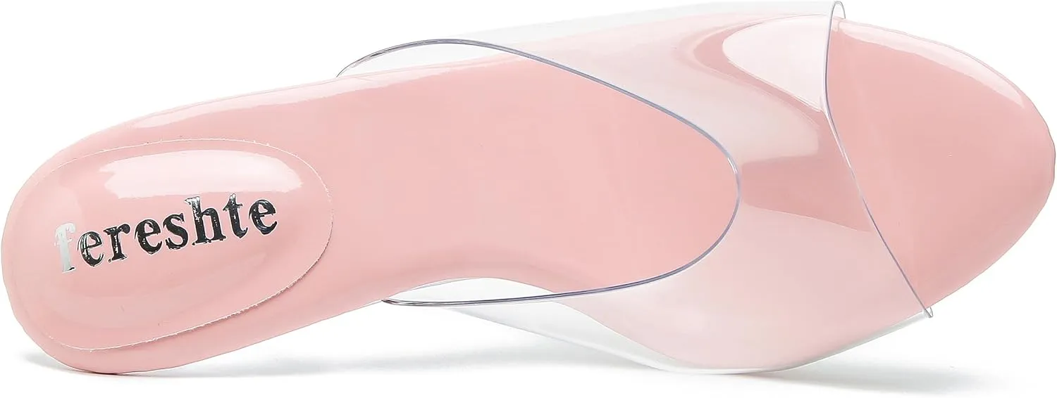 fereshte Women's Clear Heels Sandals Clear Strap Slip On Transparent Kitten Mules