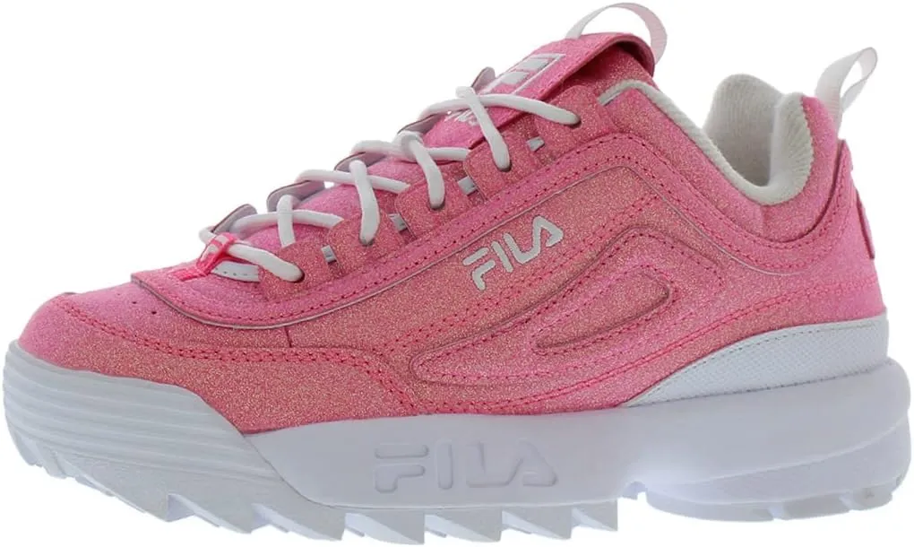 Fila Disruptor II Glimmer PS Girls Shoes Size 5, Color: Knockout Pink/White/Knockout Pink