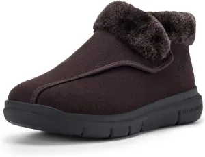 FitVille Men's Wide Snow Boots, Lightweight Winter Boots Slippers Warm Slip-on Diabetic Boots with Adjustable Closures, Comfortable Lymphedema Shoes for Swollen Feet