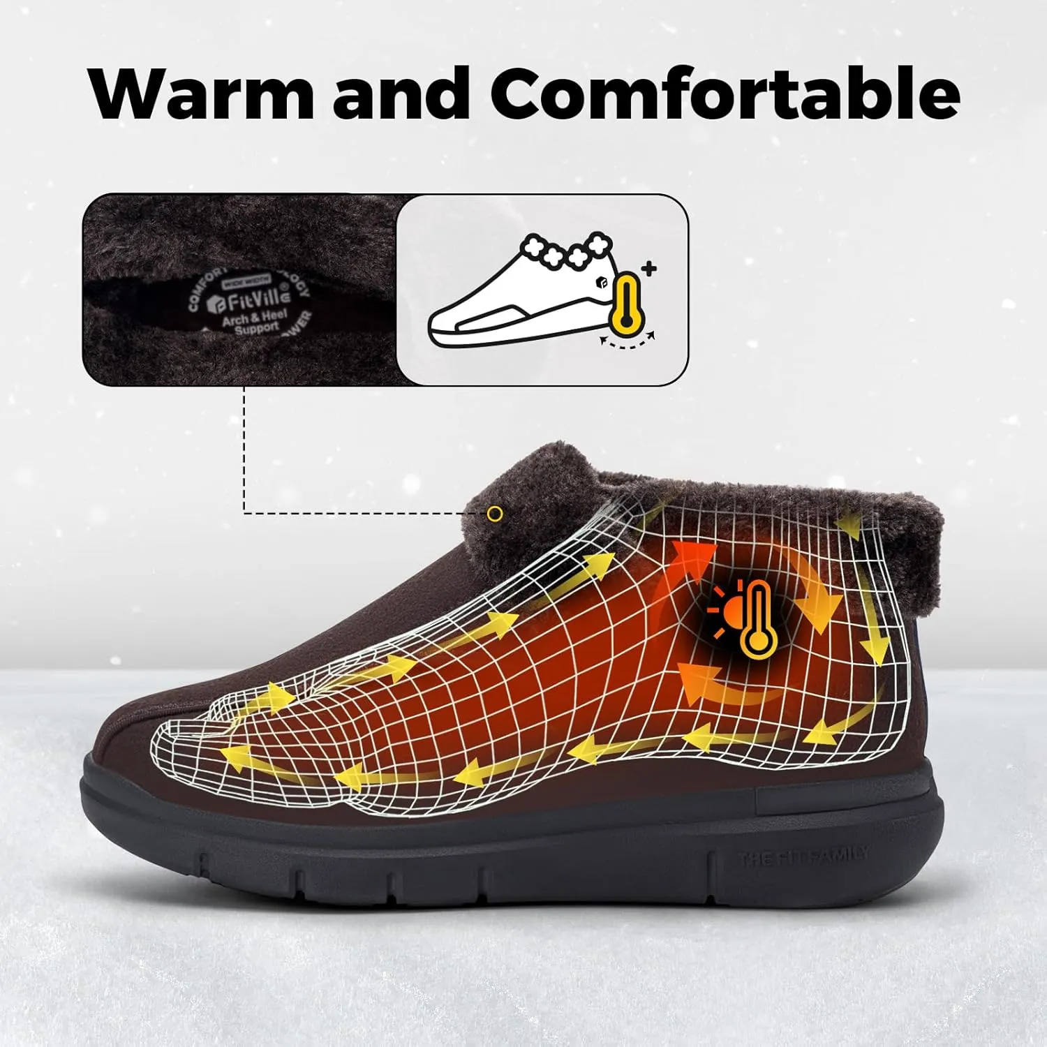 FitVille Men's Wide Snow Boots, Lightweight Winter Boots Slippers Warm Slip-on Diabetic Boots with Adjustable Closures, Comfortable Lymphedema Shoes for Swollen Feet