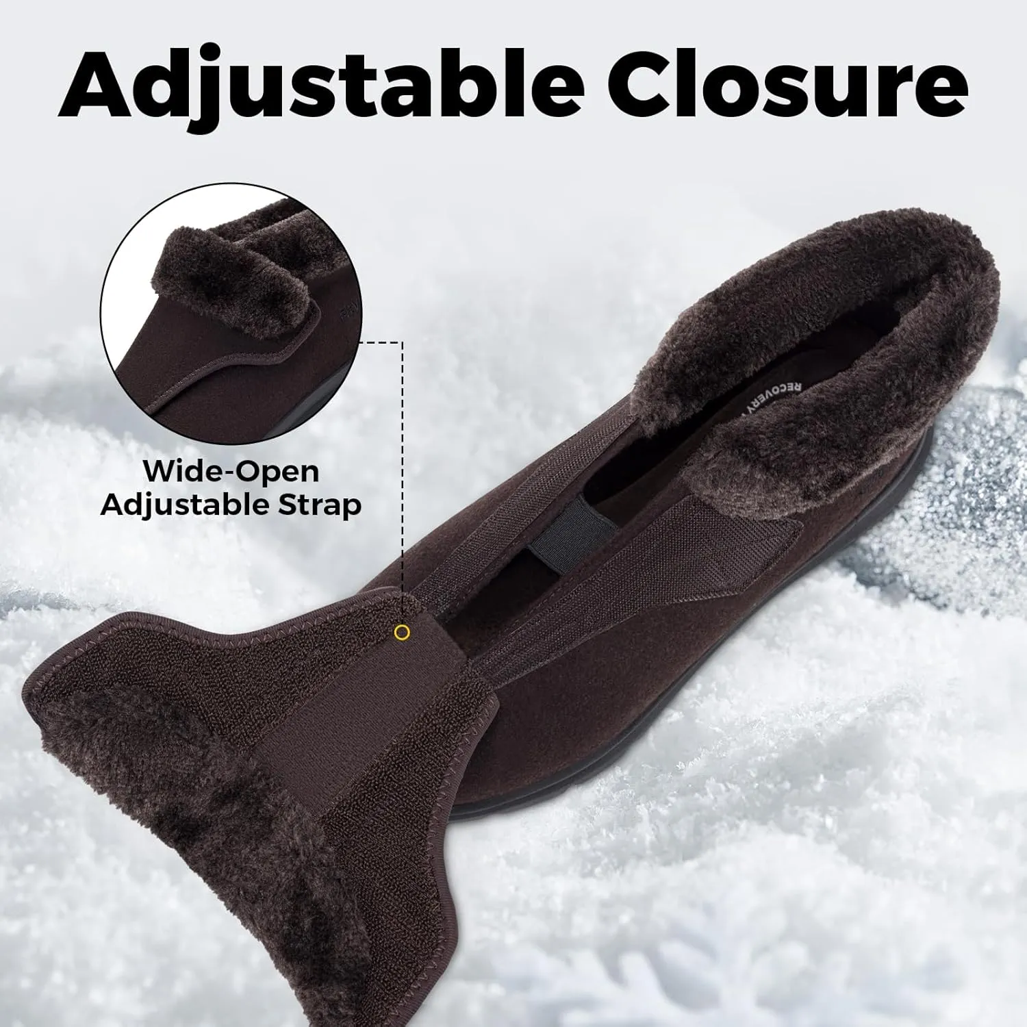 FitVille Men's Wide Snow Boots, Lightweight Winter Boots Slippers Warm Slip-on Diabetic Boots with Adjustable Closures, Comfortable Lymphedema Shoes for Swollen Feet