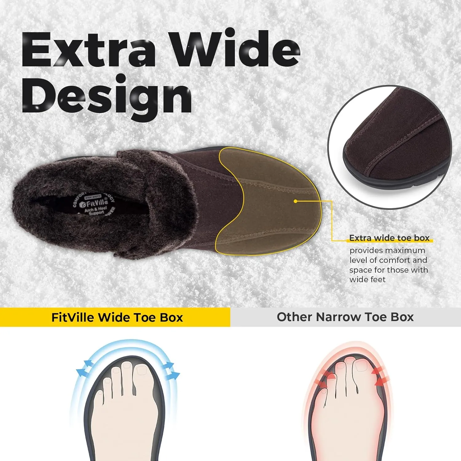 FitVille Men's Wide Snow Boots, Lightweight Winter Boots Slippers Warm Slip-on Diabetic Boots with Adjustable Closures, Comfortable Lymphedema Shoes for Swollen Feet