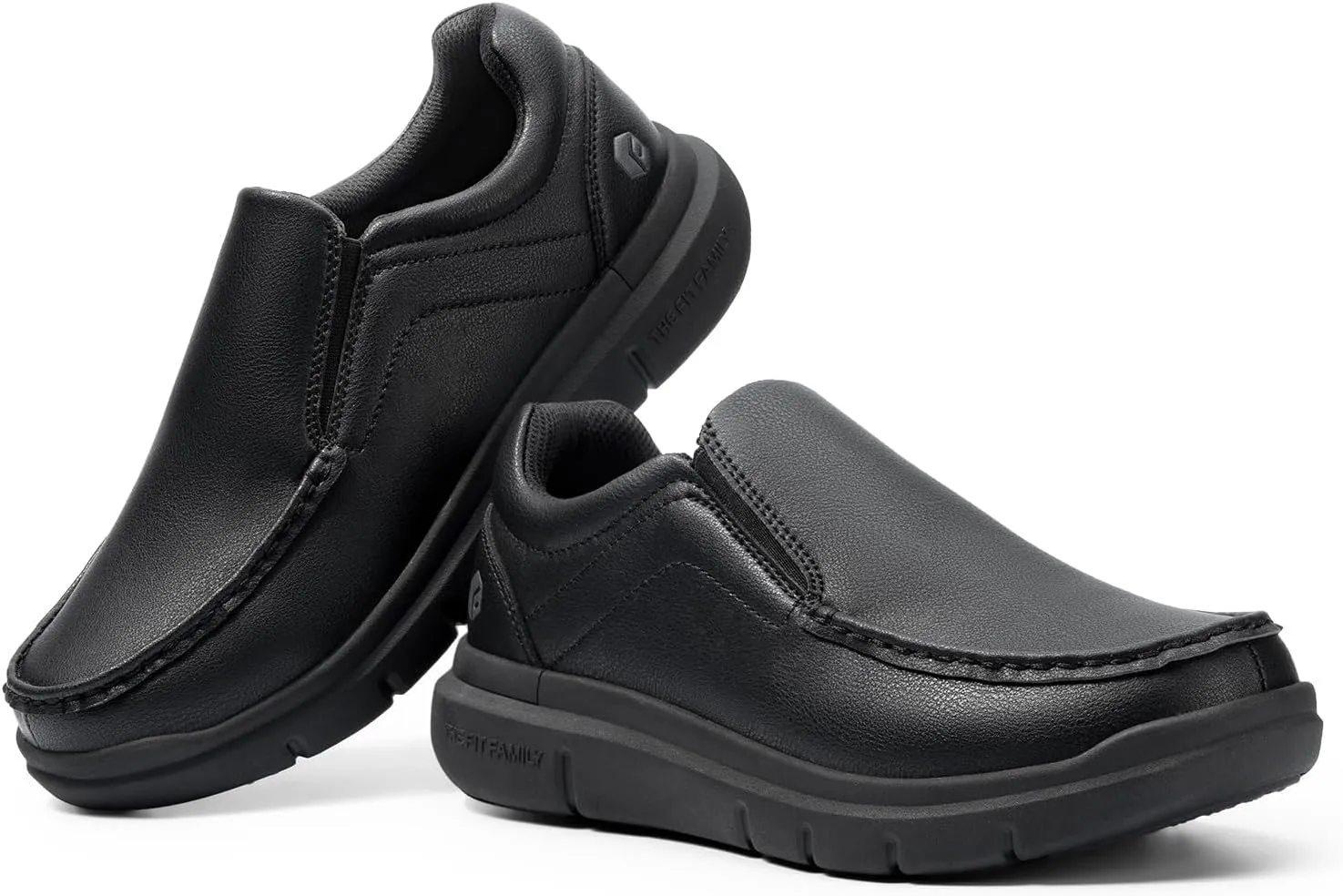 FitVille Wide Slip on Shoes for Men Black Dress Shoes Leather Loafers Business Casual Shoes, Comfortable Simple Shoes - EasyWalk V1