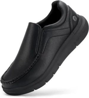 FitVille Wide Slip on Shoes for Men Black Dress Shoes Leather Loafers Business Casual Shoes, Comfortable Simple Shoes - EasyWalk V1