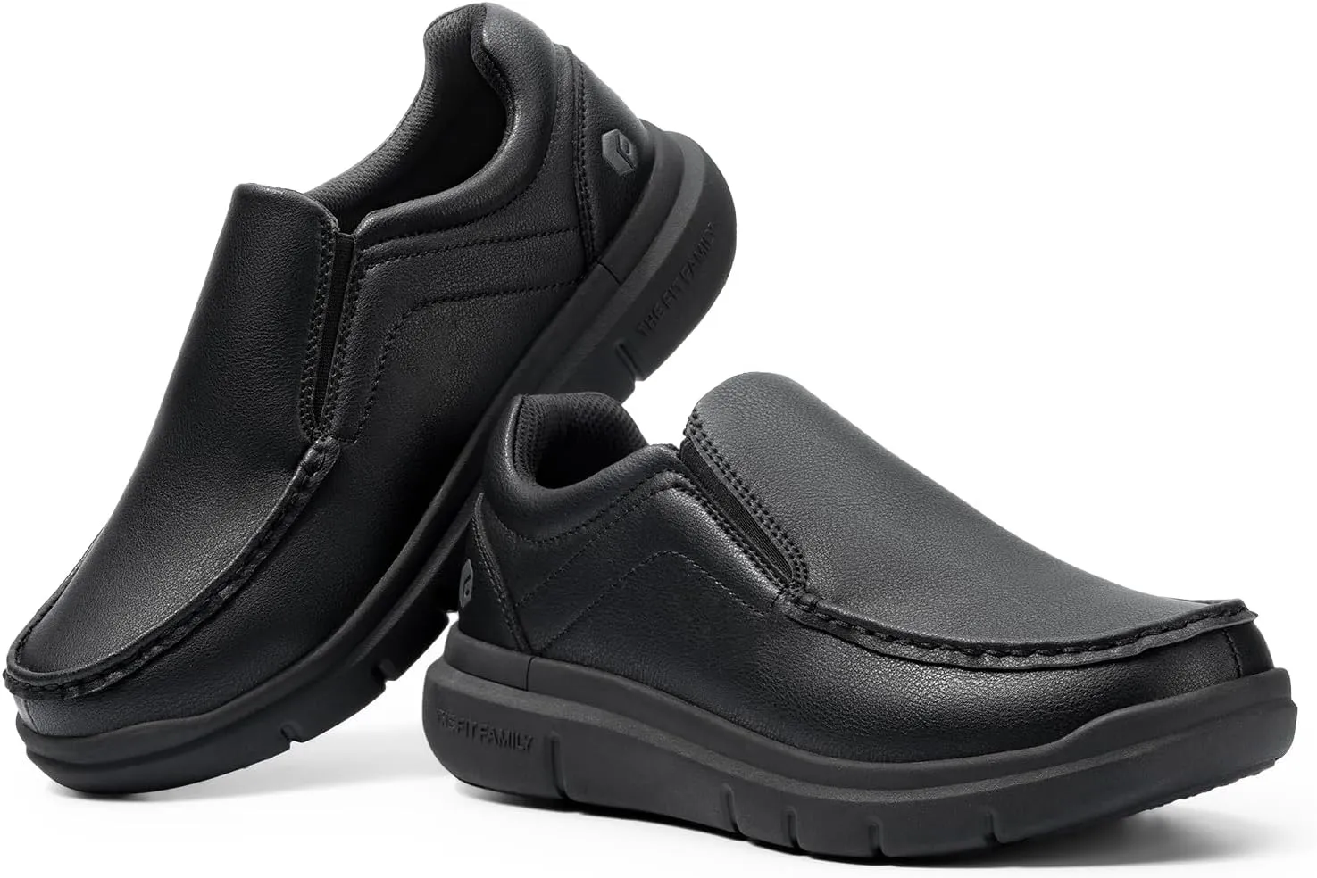FitVille Wide Slip on Shoes for Men Black Dress Shoes Leather Loafers Business Casual Shoes, Comfortable Simple Shoes - EasyWalk V1