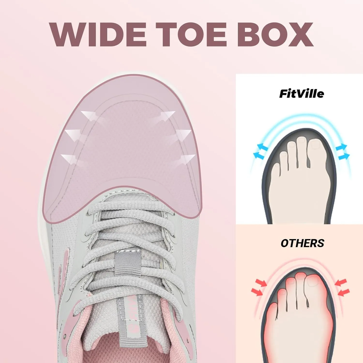 FitVille Wide Width Sneakers for Women Extra Wide Athletic Shoes with Arch Support for Workout Gym Cross Training