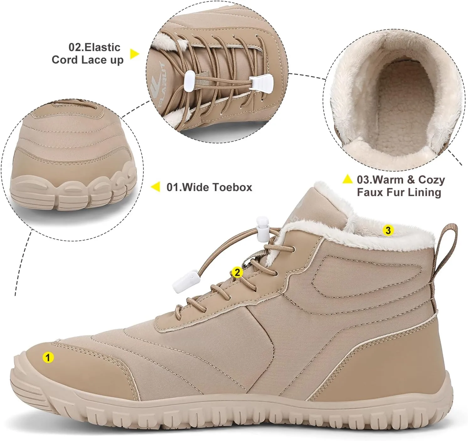 FLARUT Mens Womens Snow Boots Winter Shoes Warm Fur Waterproof Anti-Slip Outdoor Casual Ankle Sneakers