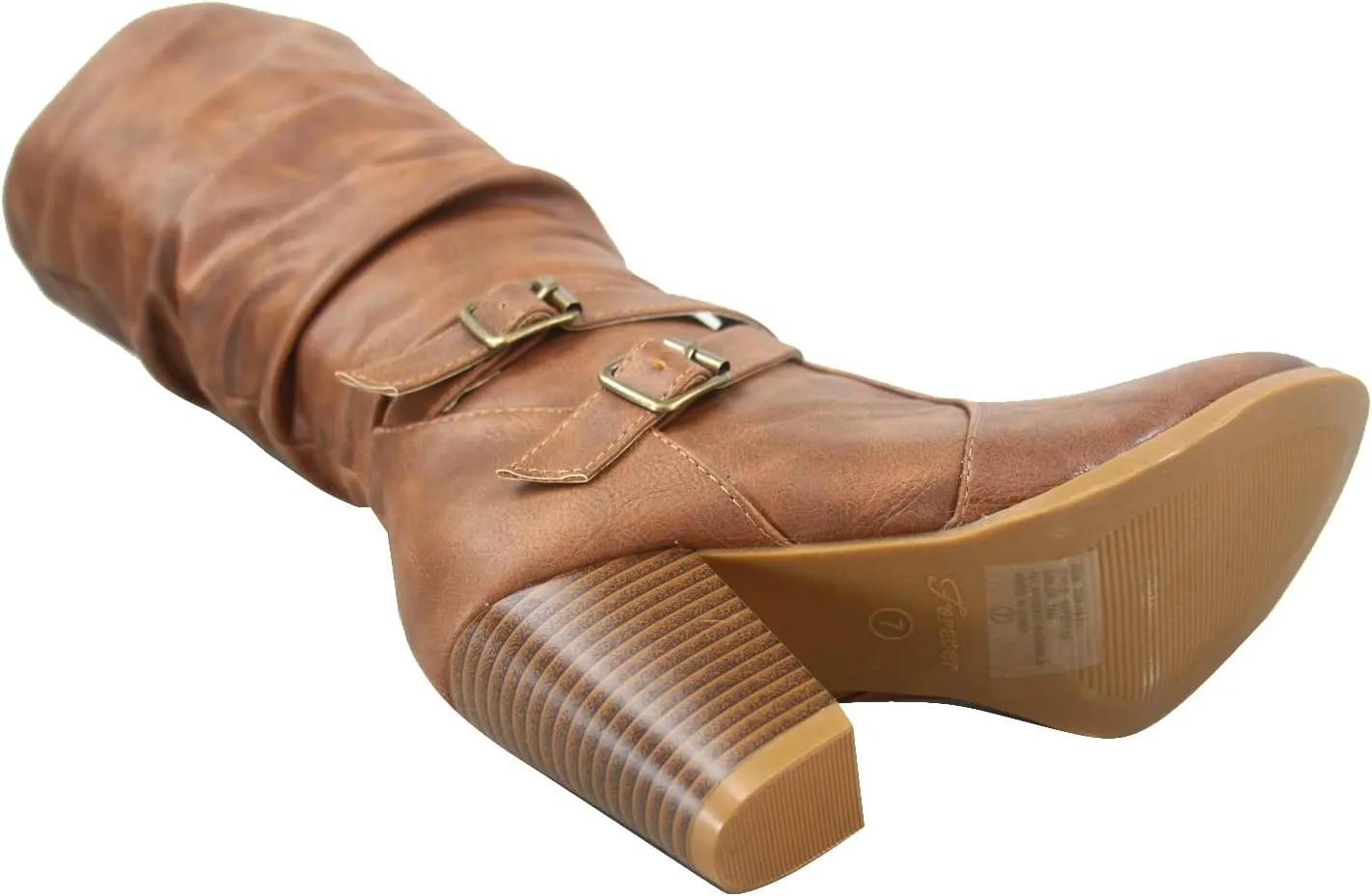 Forever Link FZ-Safety-52 Women's Round Toe Chunky Heel Full Zipper Buckles Mid Calf Boots Shoes