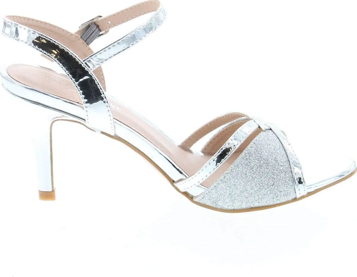 Forever Villa-04 Women's Glitter Metallic Ankle Strap Buckle Wrapped Heel Sandals