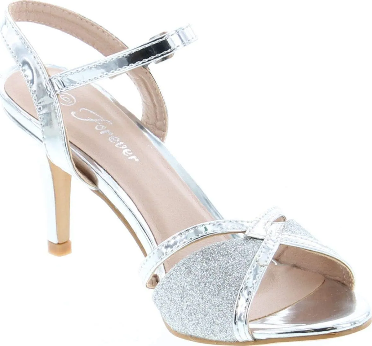 Forever Villa-04 Women's Glitter Metallic Ankle Strap Buckle Wrapped Heel Sandals
