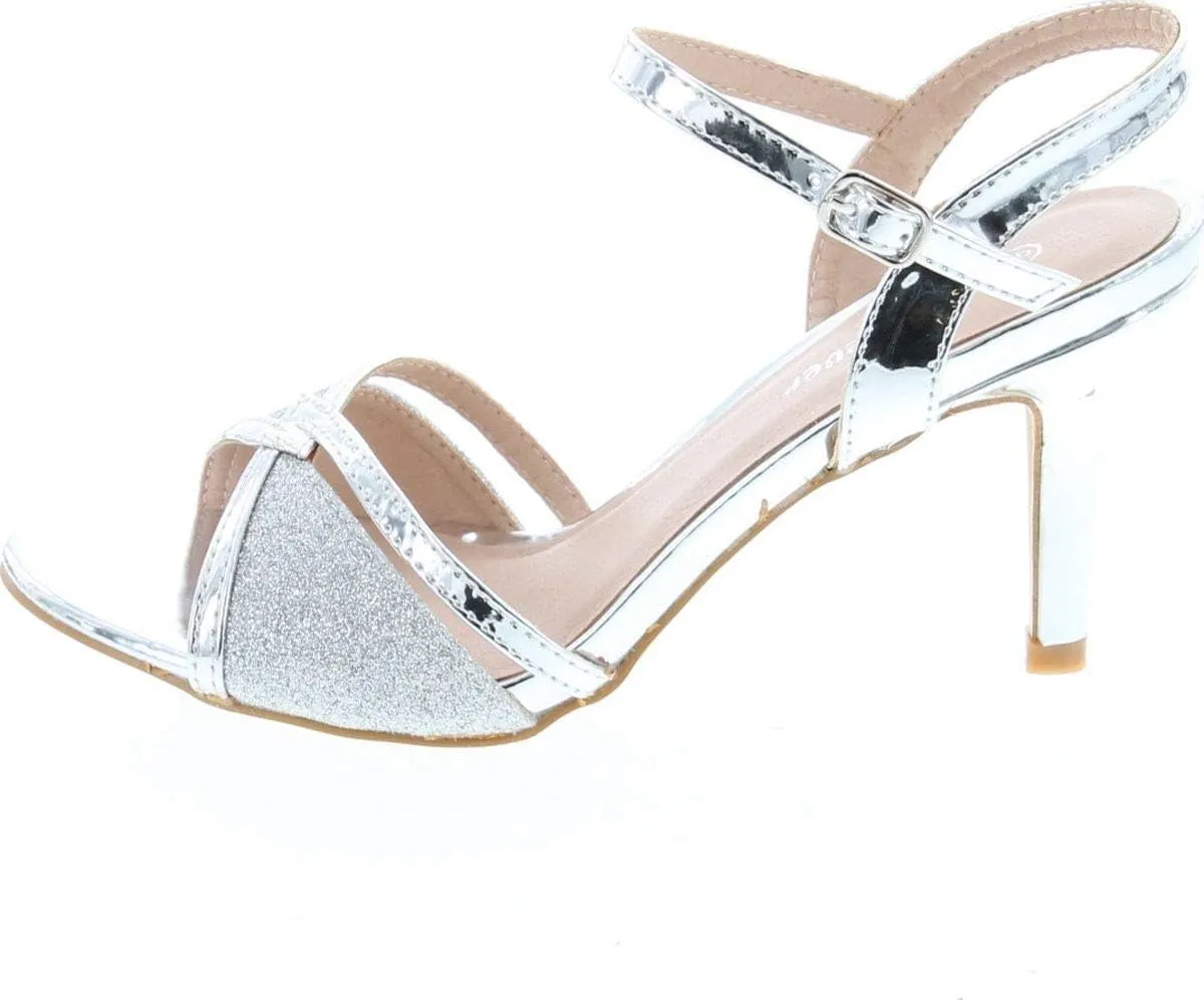 Forever Villa-04 Women's Glitter Metallic Ankle Strap Buckle Wrapped Heel Sandals