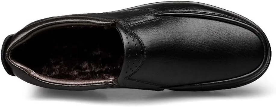 Formal Dress Shoes for Men Slip On Round Apron Toe Cowhide Anti-Slip Non Slip Rubber Sole Slip Resistant Block Heel Walking Suitable for Many Occasions