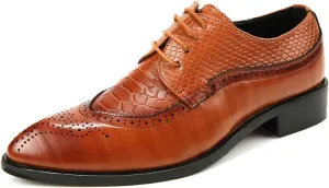 Formal Shoes Dress Oxford for Men Lace Up Brogue Embossed Crocodile Embossed Leather Slip Resistant Low Top Rubber Sole Anti-Slip Prom