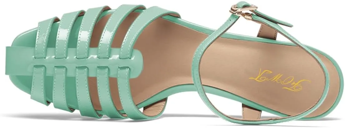 FOWT Women Chic Caged Toe Low Heel Sandals Ankle Strap Buckle Classic Summer Daily Casual Dress Shoes Size 4-16 US