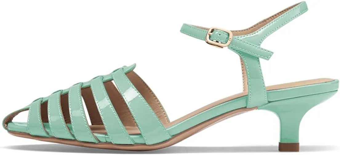 FOWT Women Chic Caged Toe Low Heel Sandals Ankle Strap Buckle Classic Summer Daily Casual Dress Shoes Size 4-16 US