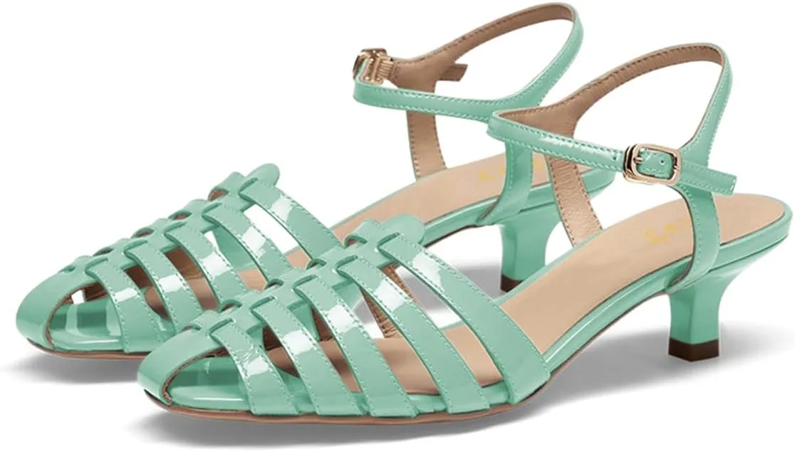 FOWT Women Chic Caged Toe Low Heel Sandals Ankle Strap Buckle Classic Summer Daily Casual Dress Shoes Size 4-16 US