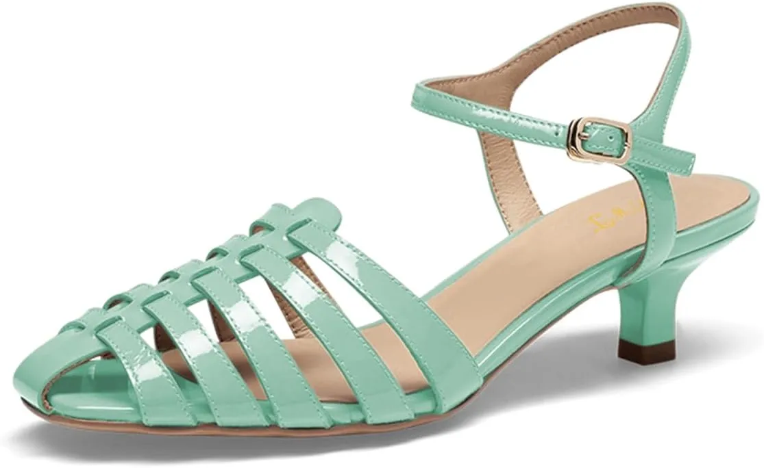 FOWT Women Chic Caged Toe Low Heel Sandals Ankle Strap Buckle Classic Summer Daily Casual Dress Shoes Size 4-16 US