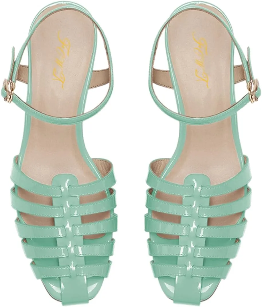 FOWT Women Chic Caged Toe Low Heel Sandals Ankle Strap Buckle Classic Summer Daily Casual Dress Shoes Size 4-16 US