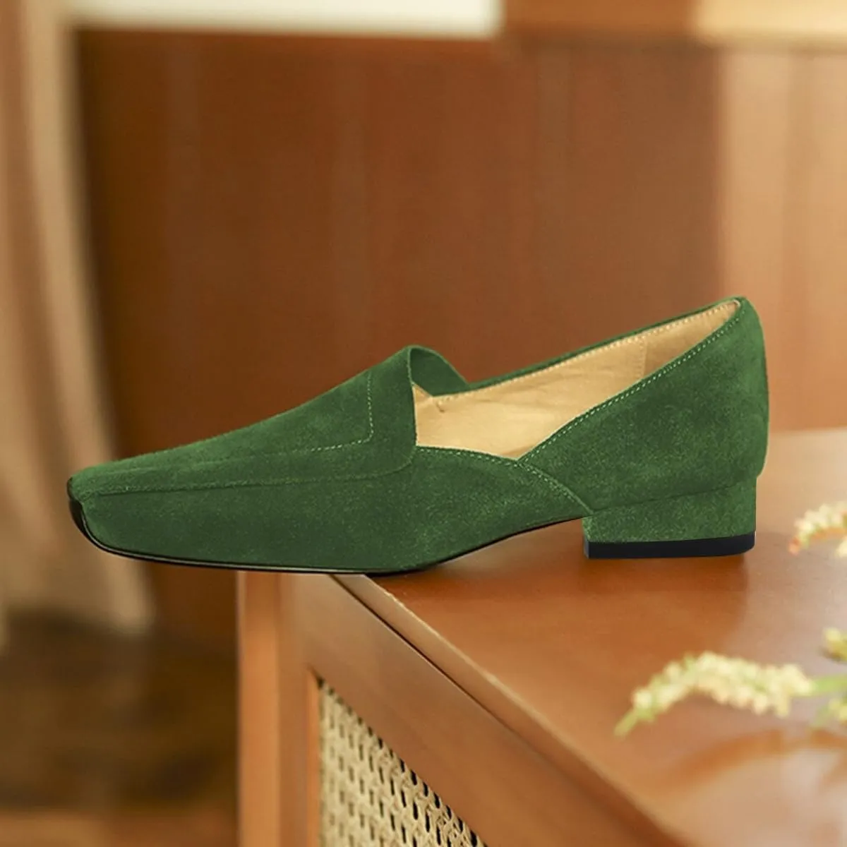FOWT Women Comfy Closed Square Toe Block Low Heel Loafers Slip On Ladies Casual Daily Shoes Size 4-16 US