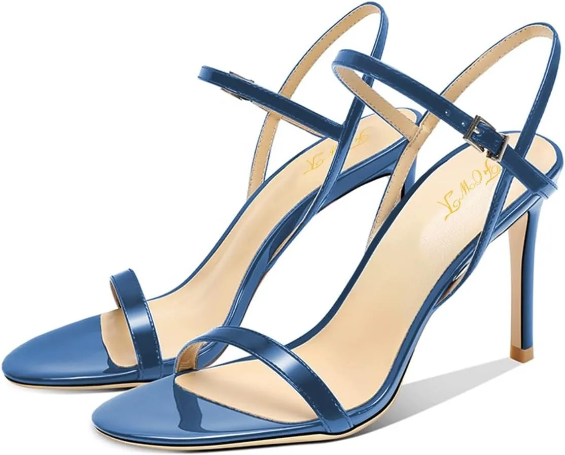 FOWT Women Sexy Single Strap Open Toe Sandals High Stiletto Heel Ankle Strap Buckle Summer Party Prom Vacation Dress Shoes Size 4-16 US