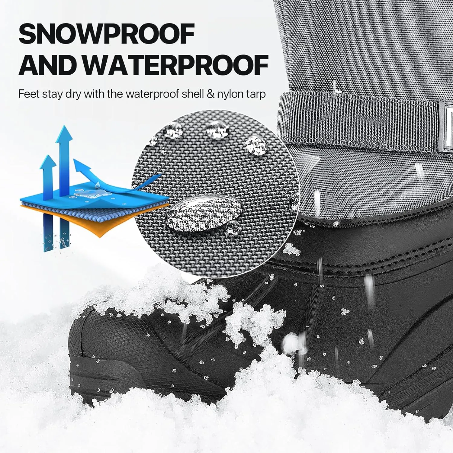 FREE SOLDIER Mens Snow Boots Insulated Waterproof Hiking Winter Shoes Nonslip Outdoor Ankle Cold Weather Boots