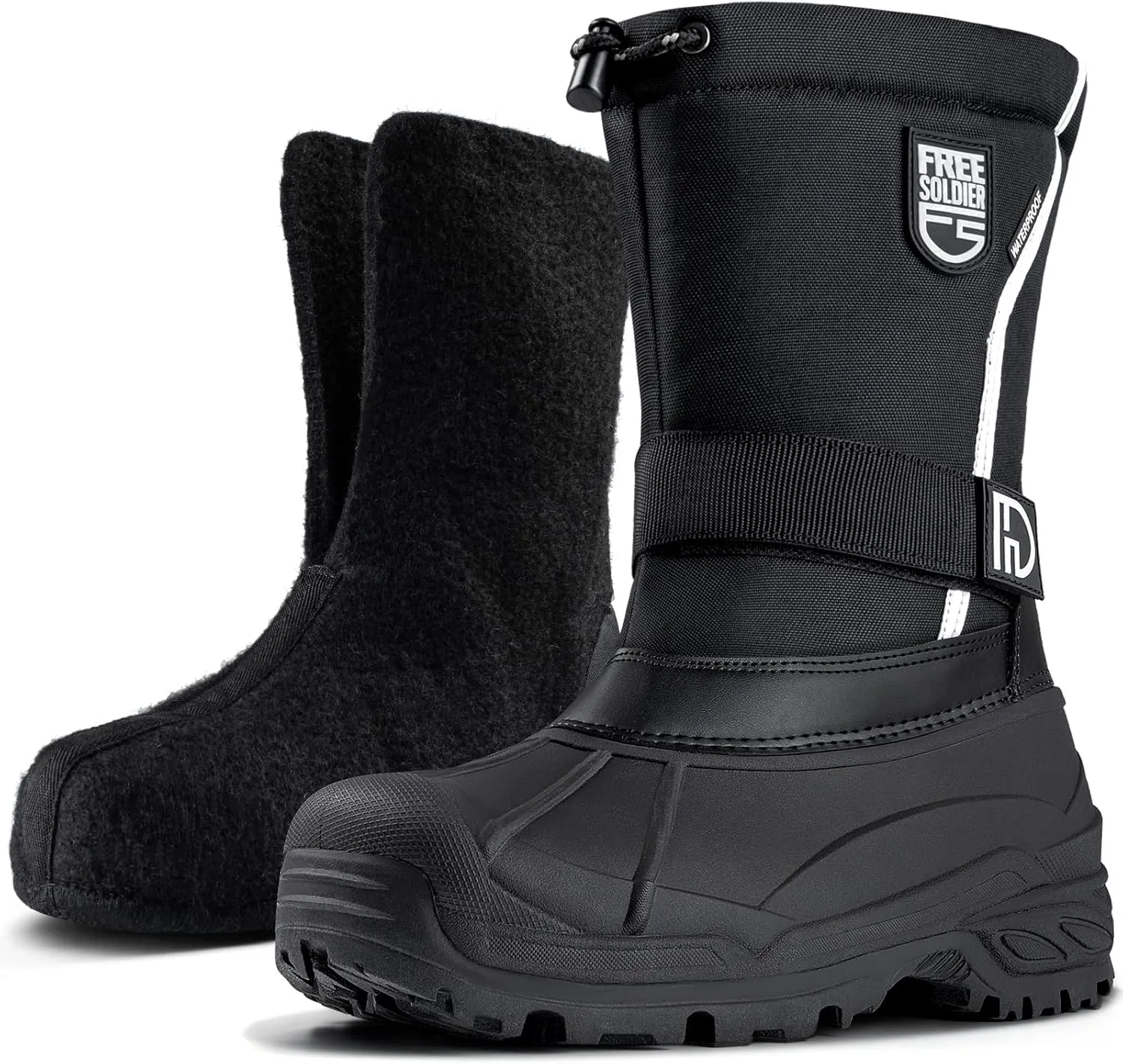 FREE SOLDIER Mens Snow Boots Insulated Waterproof Hiking Winter Shoes Nonslip Outdoor Ankle Cold Weather Boots