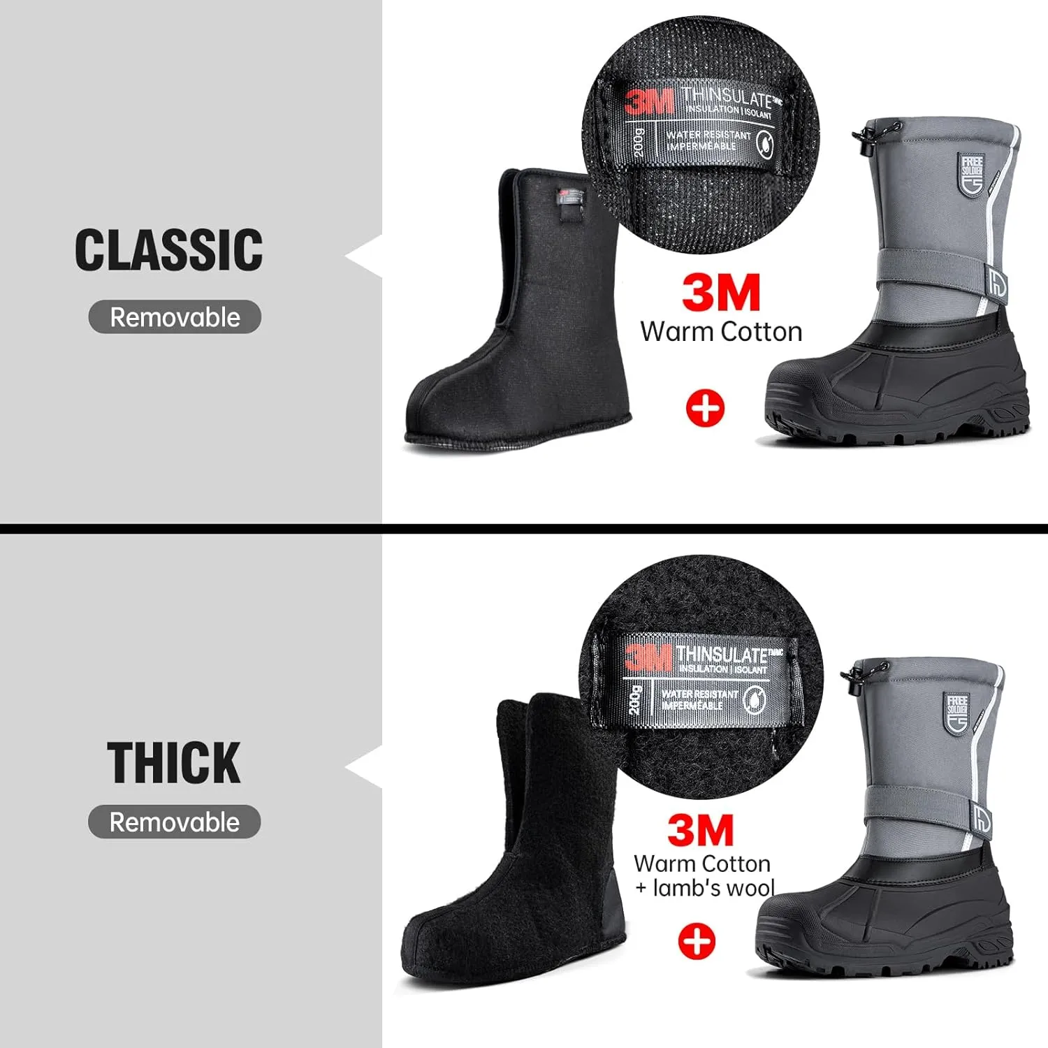 FREE SOLDIER Mens Snow Boots Insulated Waterproof Hiking Winter Shoes Nonslip Outdoor Ankle Cold Weather Boots