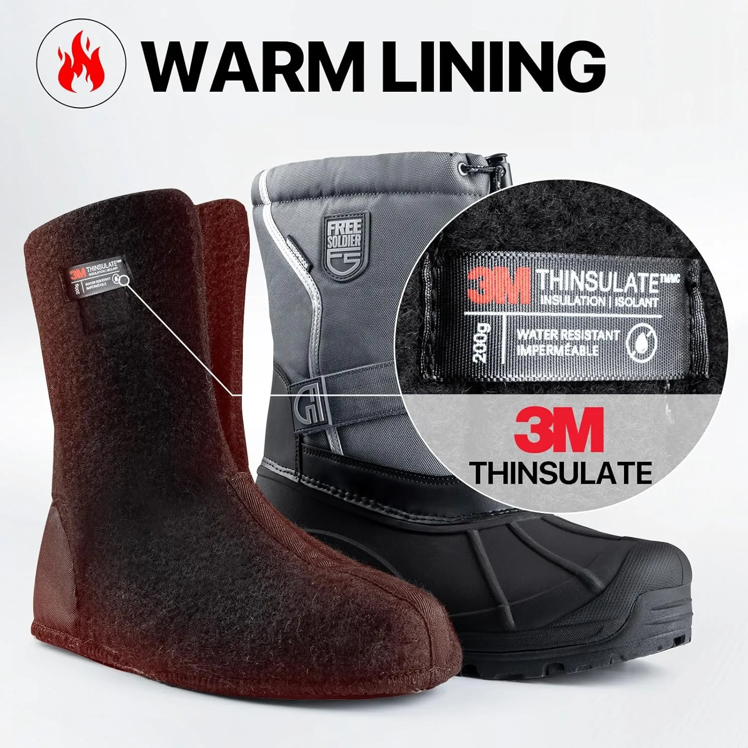 FREE SOLDIER Mens Snow Boots Insulated Waterproof Hiking Winter Shoes Nonslip Outdoor Ankle Cold Weather Boots