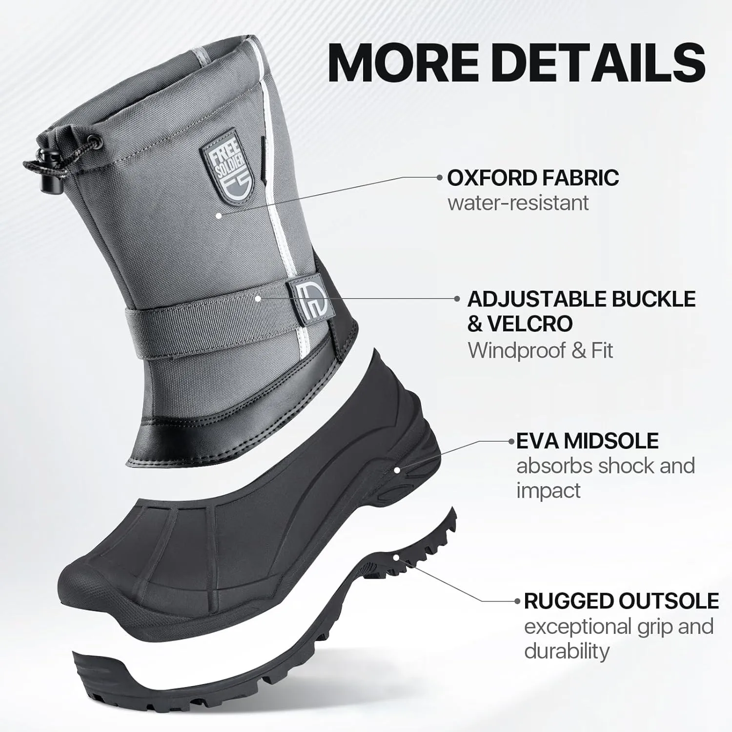 FREE SOLDIER Mens Snow Boots Insulated Waterproof Hiking Winter Shoes Nonslip Outdoor Ankle Cold Weather Boots