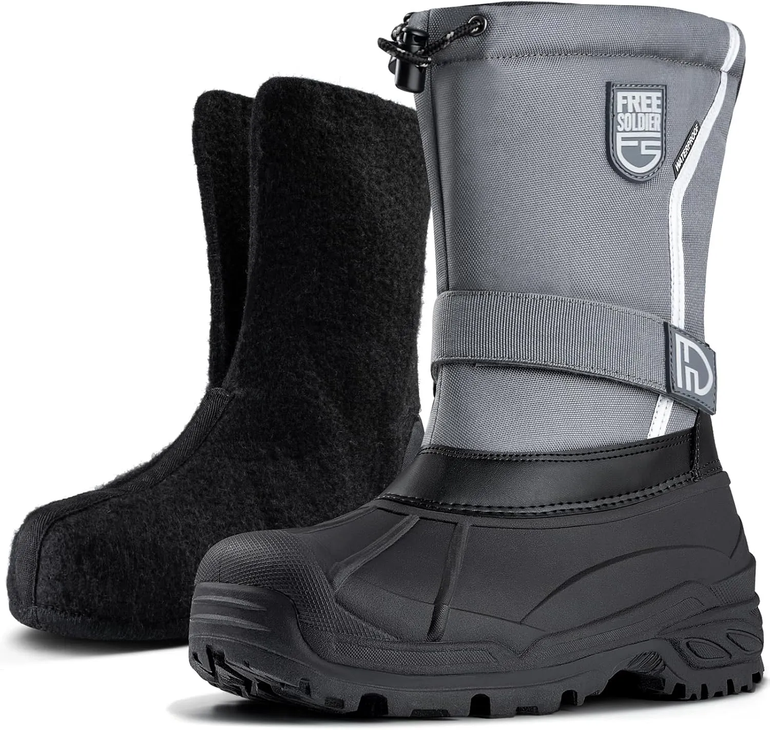 FREE SOLDIER Mens Snow Boots Insulated Waterproof Hiking Winter Shoes Nonslip Outdoor Ankle Cold Weather Boots