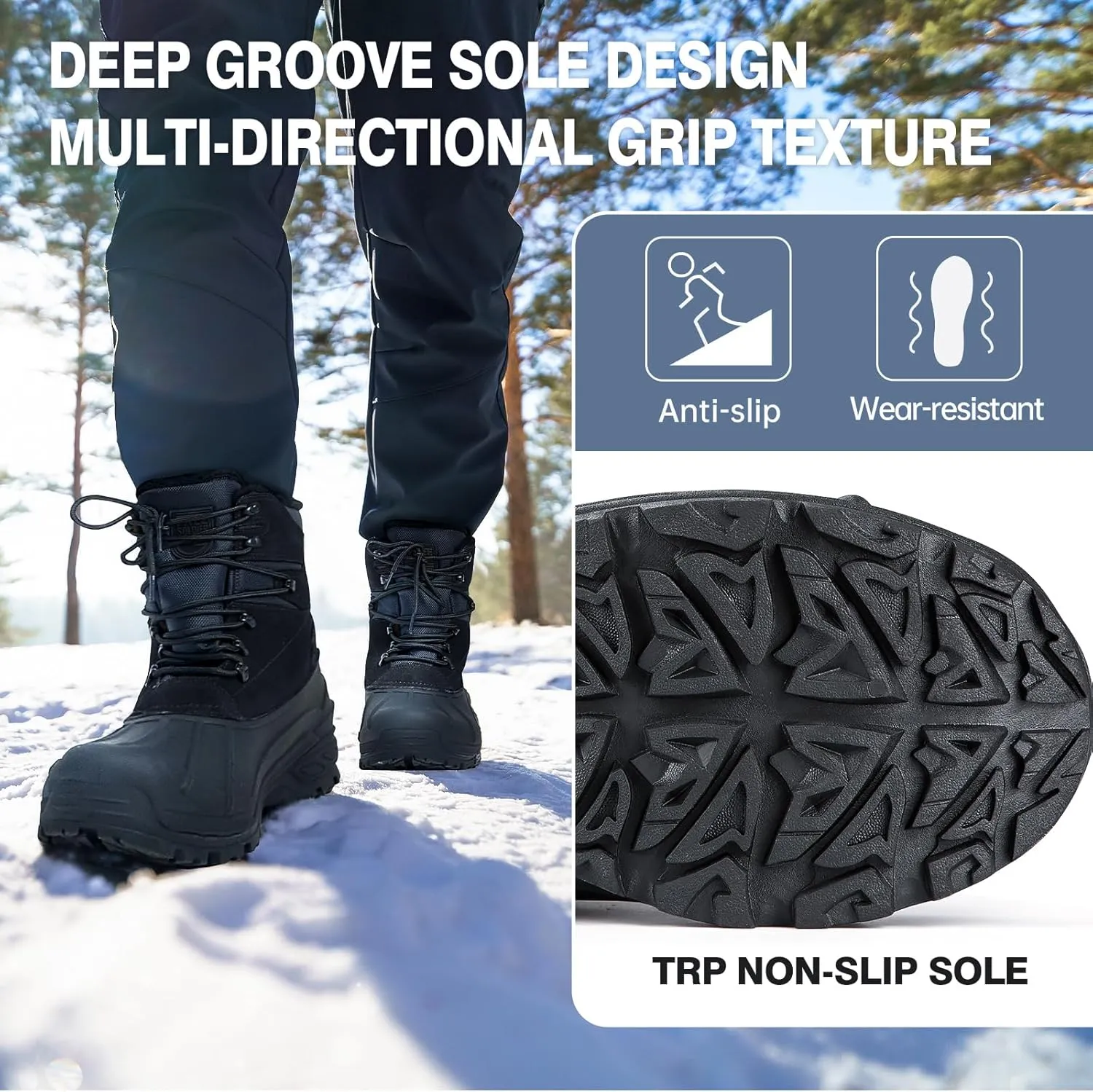 FREE SOLDIER Mens Snow Boots Warm Fleece Lining Winter Ski Shoes Waterproof Insulated Booties