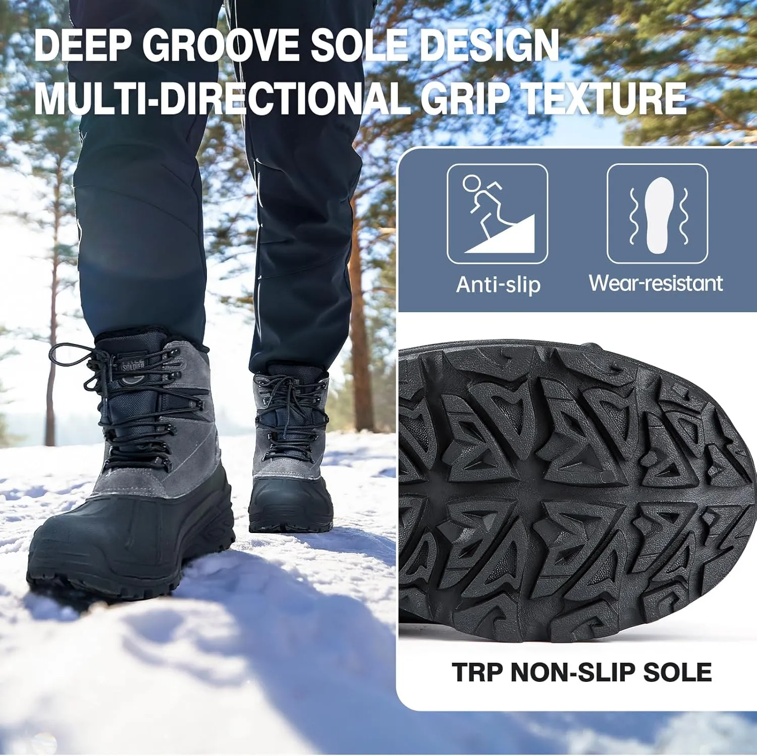 FREE SOLDIER Mens Snow Boots Warm Fleece Lining Winter Ski Shoes Waterproof Insulated Booties
