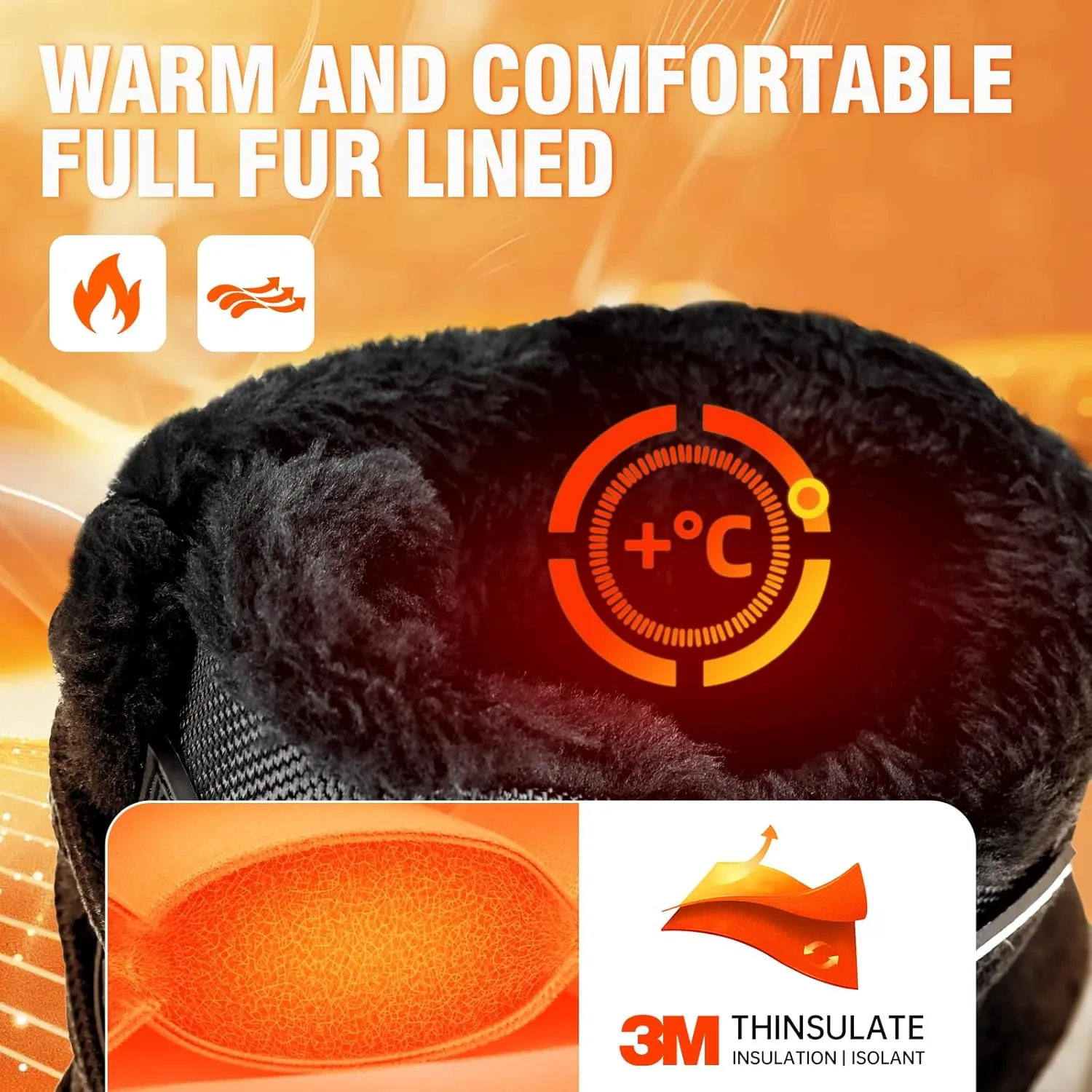 FREE SOLDIER Mens Snow Boots Warm Fleece Lining Winter Ski Shoes Waterproof Insulated Booties