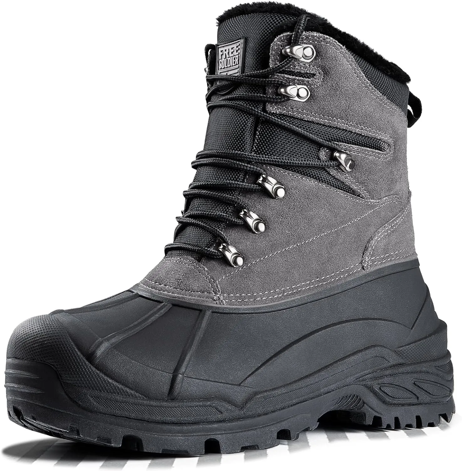 FREE SOLDIER Mens Snow Boots Warm Fleece Lining Winter Ski Shoes Waterproof Insulated Booties