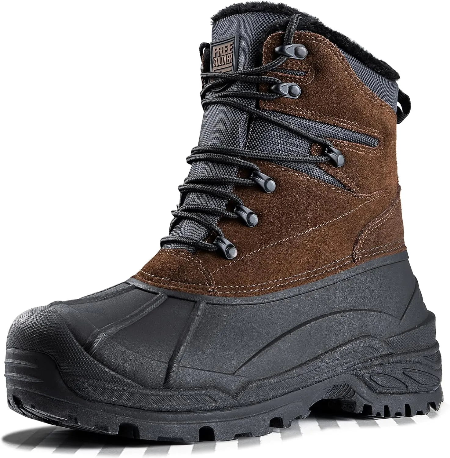 FREE SOLDIER Mens Snow Boots Warm Fleece Lining Winter Ski Shoes Waterproof Insulated Booties