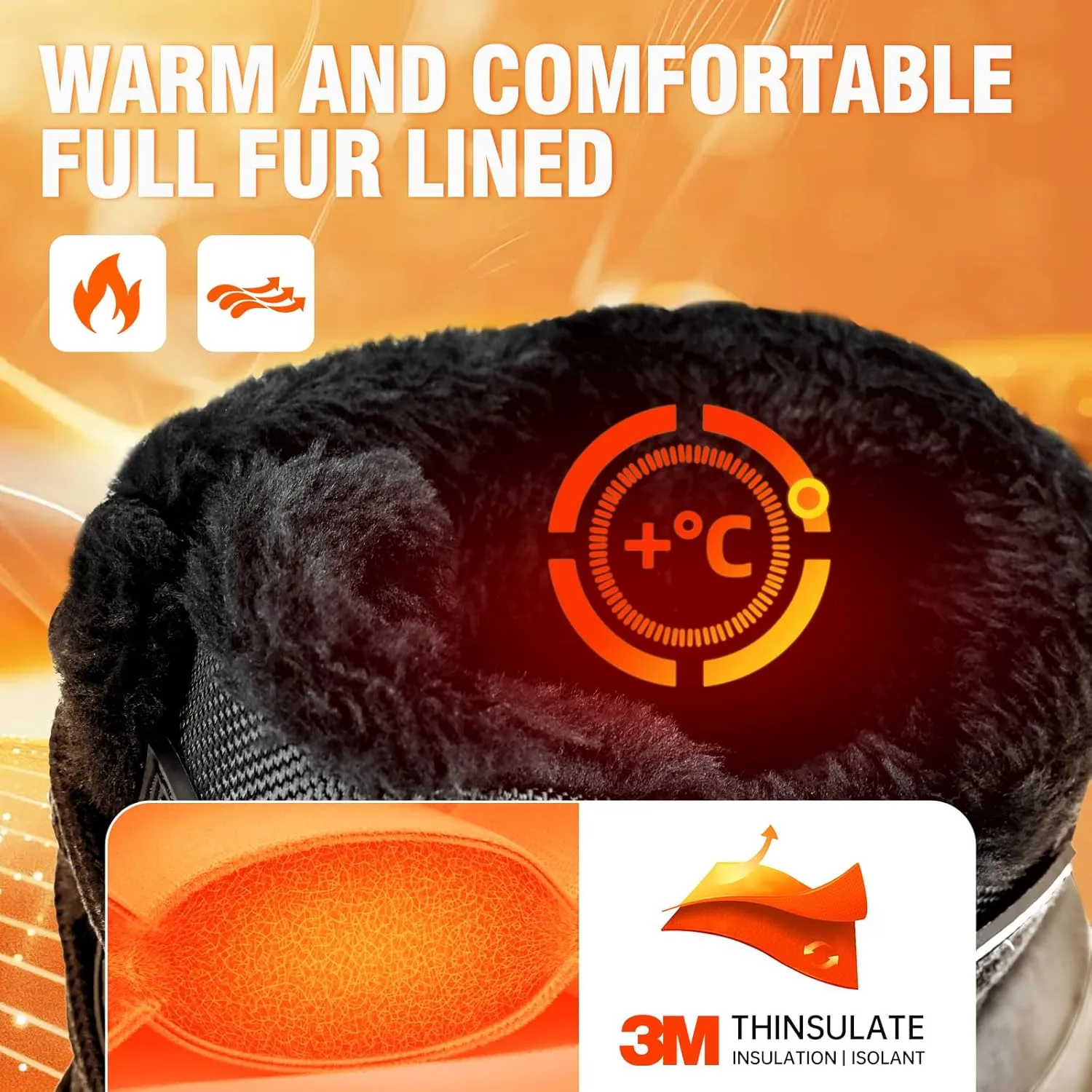 FREE SOLDIER Mens Snow Boots Warm Fleece Lining Winter Ski Shoes Waterproof Insulated Booties