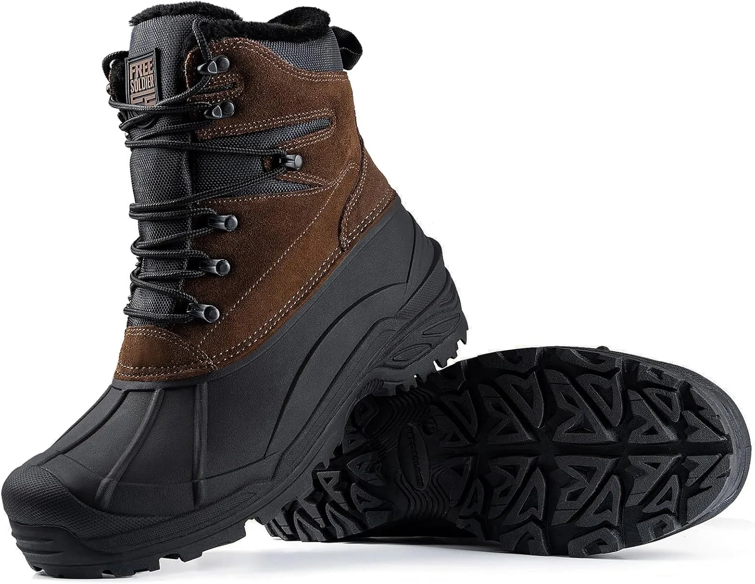 FREE SOLDIER Mens Snow Boots Warm Fleece Lining Winter Ski Shoes Waterproof Insulated Booties