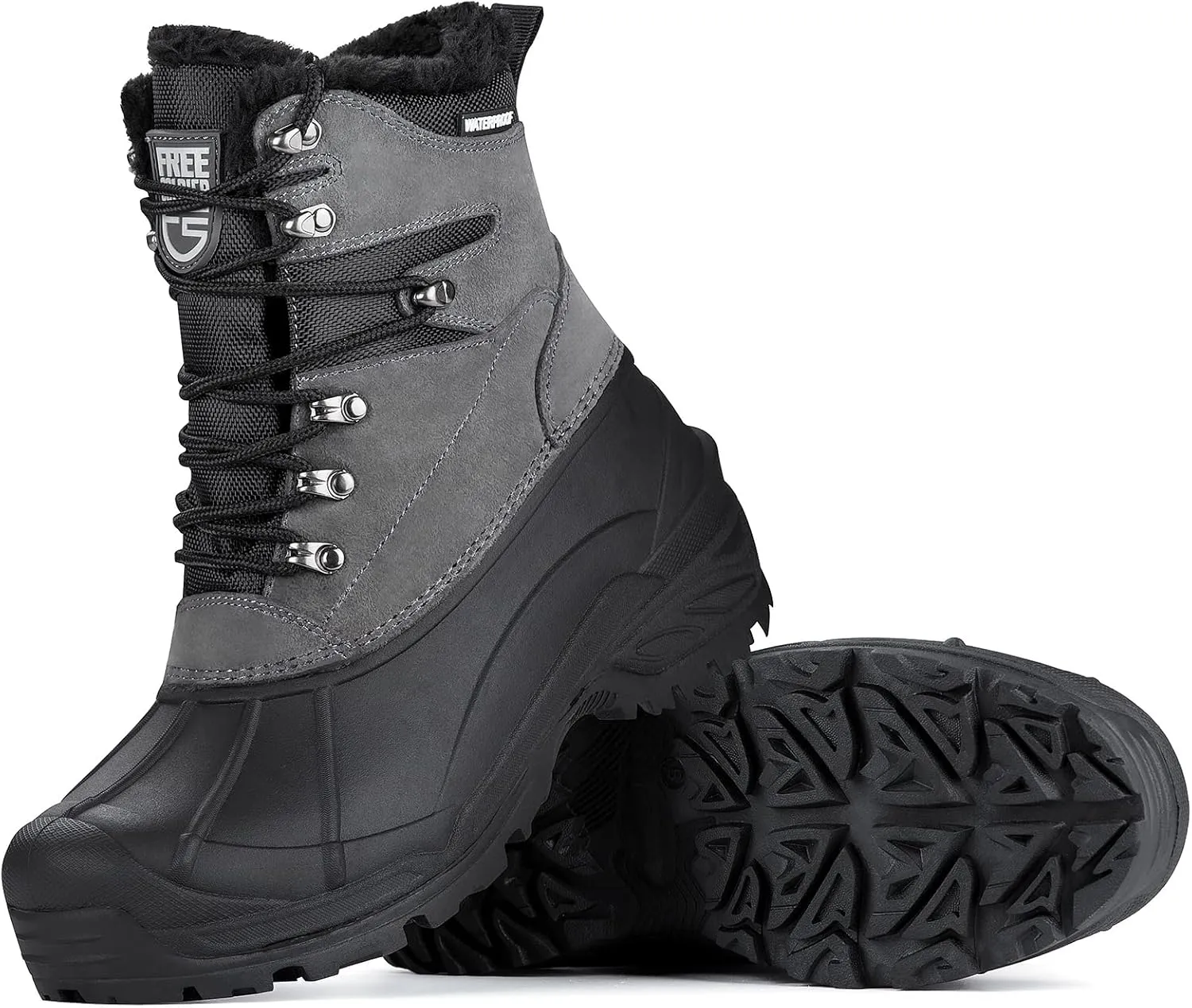 FREE SOLDIER Mens Snow Boots Warm Fleece Lining Winter Ski Shoes Waterproof Insulated Booties