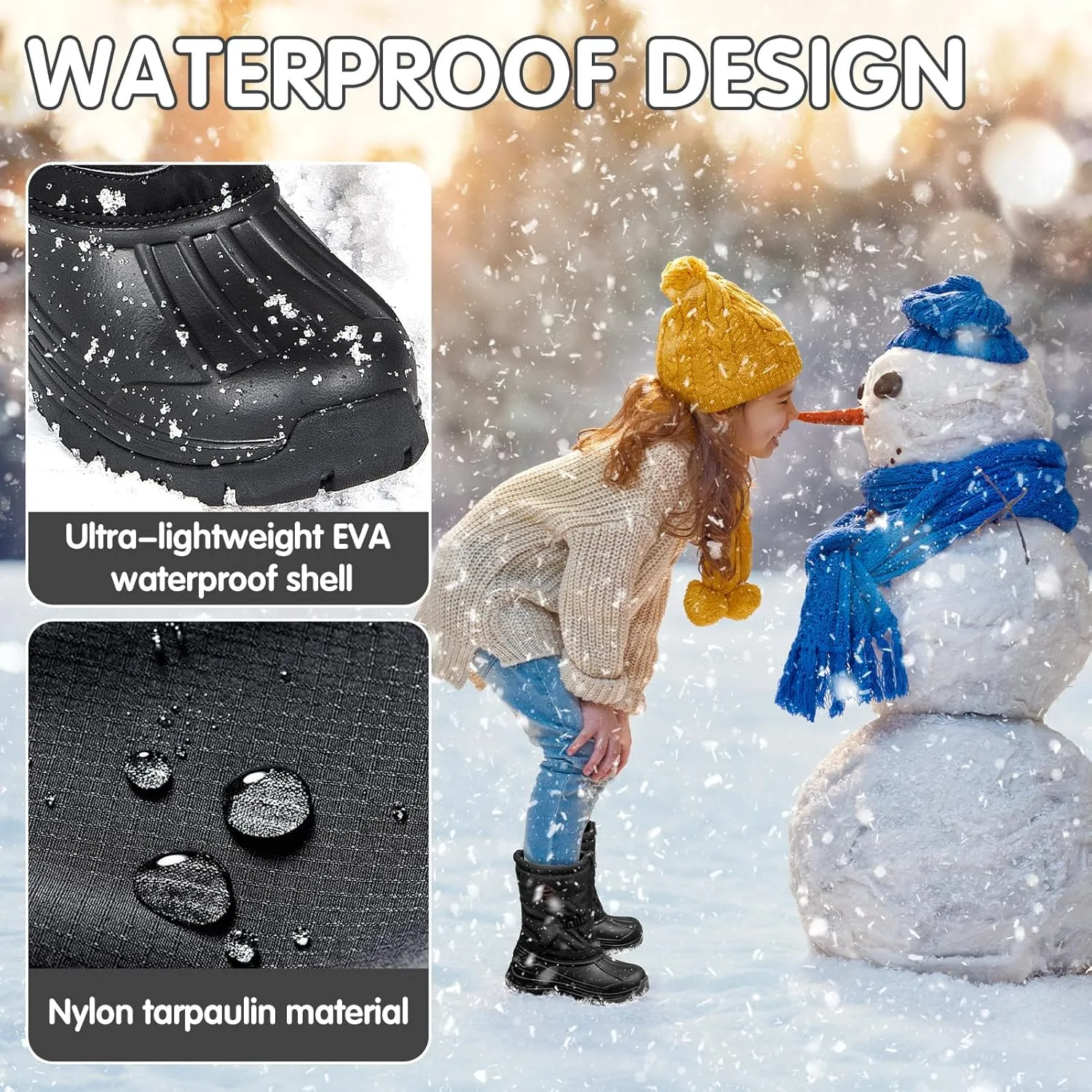 FREE SOLDIER Snow Boots for Kids Waterproof with Zipper Winter Warm Non Slip Cold Weather Outdoor Boys Girls Snow Boots