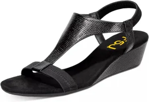 FSJ Women Open Toe Low Wedge Heel Sandals T-Strap Comfy Padded Sole Ankle Strap Casual Beach Travel Summer Sandals Size 4-15 US